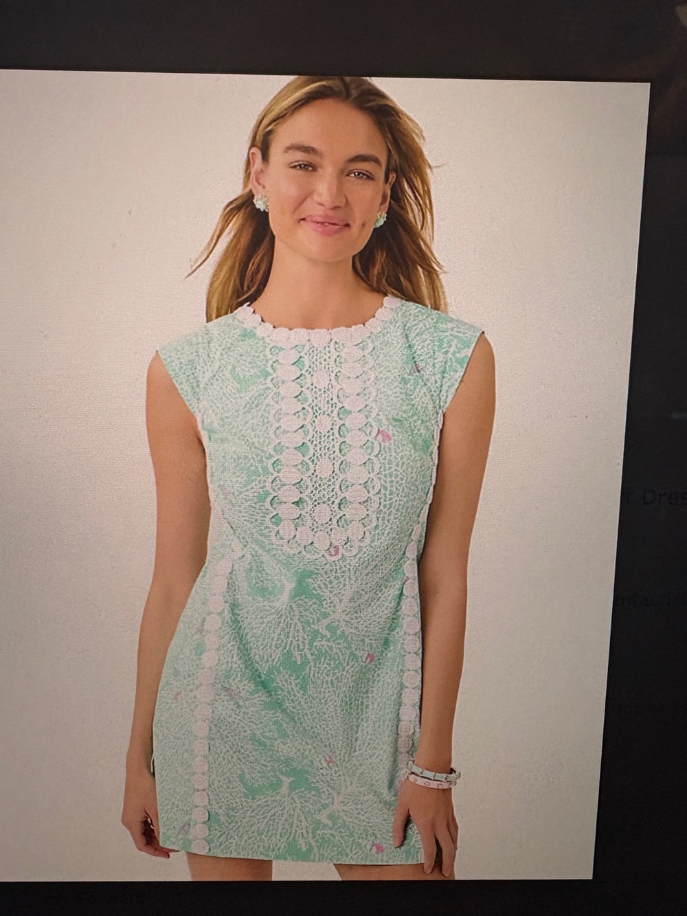 Lilly Pulitzer Mint and White Lace-Trim Cap-Sleeve Shift Dress